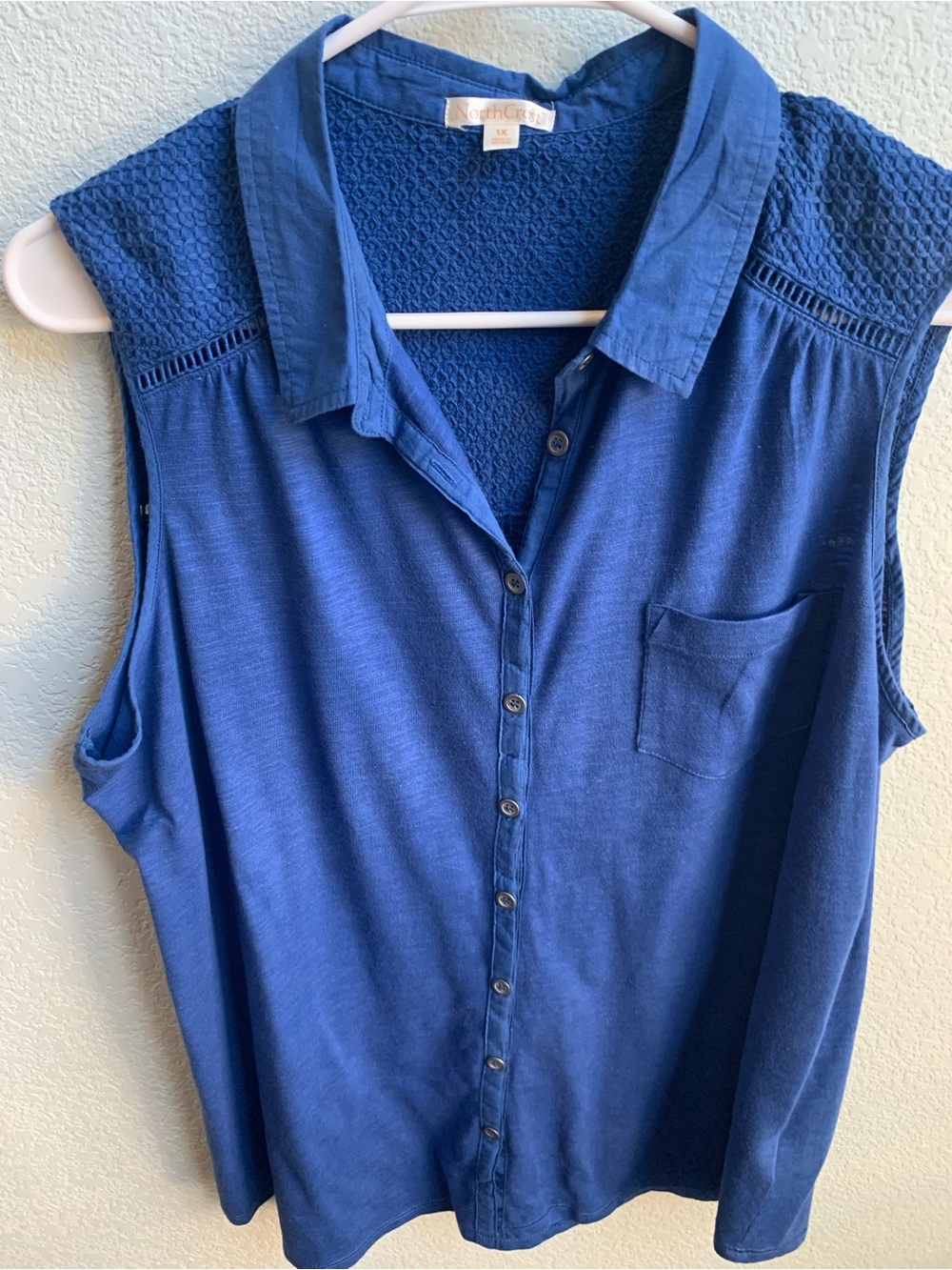 Northcrest Royal Blue Sleeveless Button-Up Collared Blouse